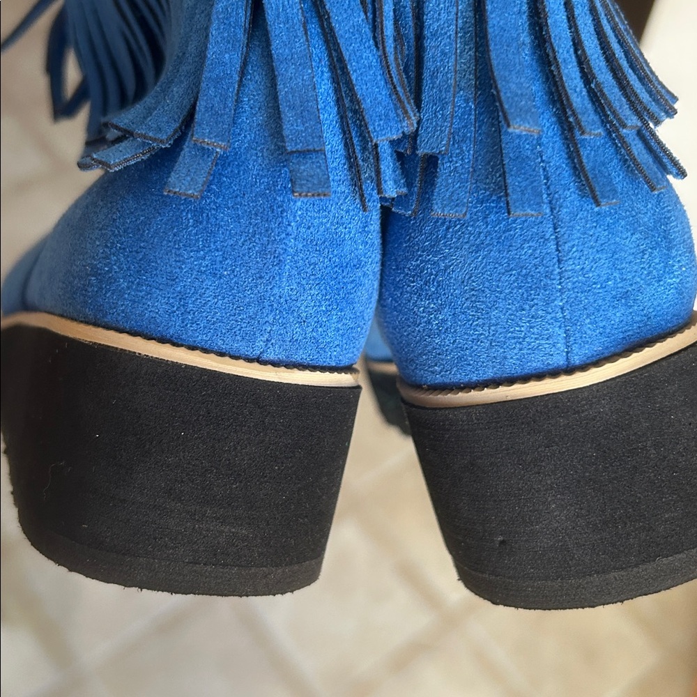 Women's Platform Ankle Booties Casual Fringe Round Toe Chunky Heel Tassel Ethnic - Picture 6 of 11